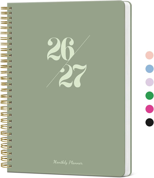 2026-2027 Monthly Planner - 24-Month Calendar (January 2026 - December 2027), 7" x 10", Ideal for School, Office, and Home Organization - Green